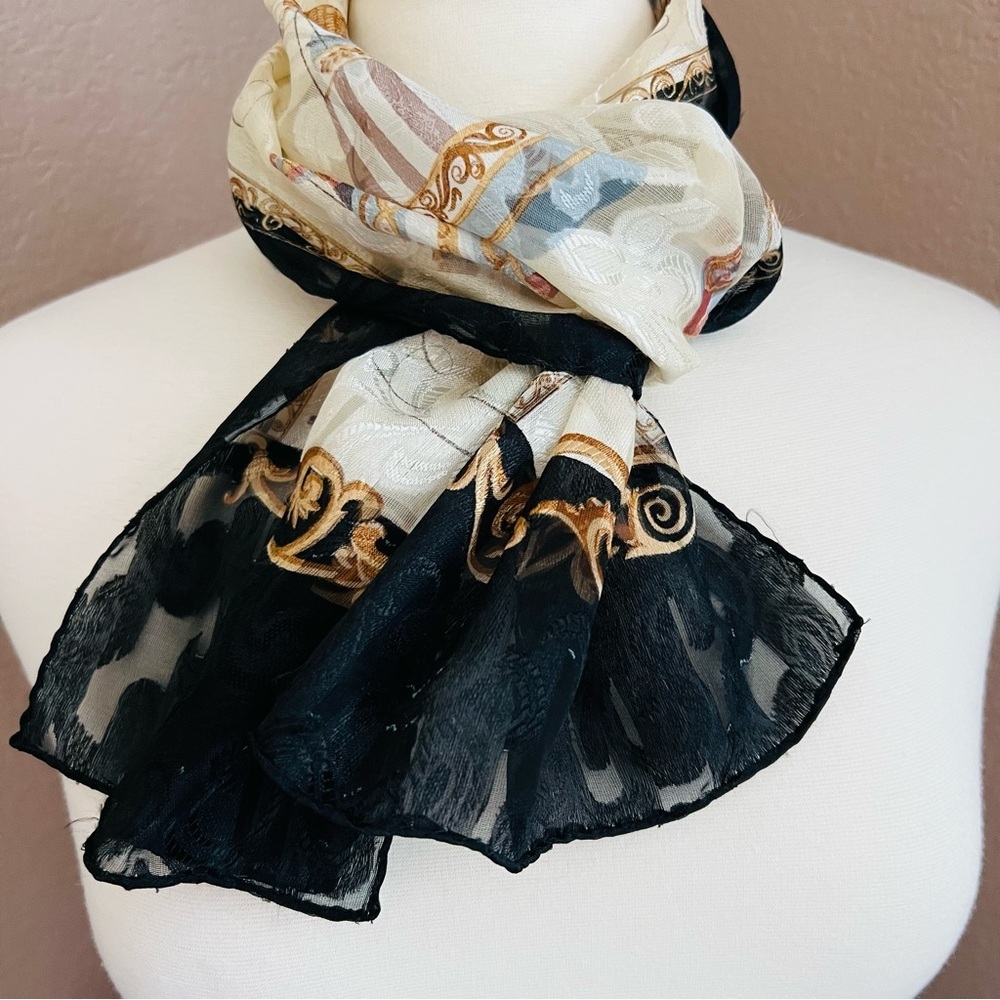 Liz Claiborne Vintage Hot Air Balloon Scarf – Sheer Jacquard  (10.5” x 55”)